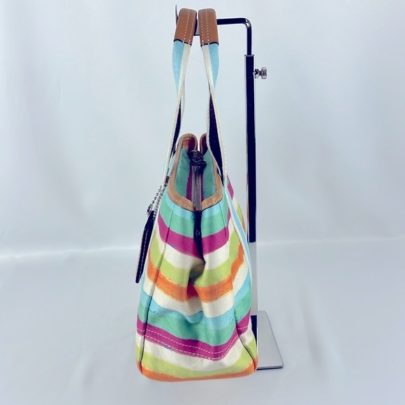 Coach Hampton Watercolors Pastel Striped Fabric Tote Handbag Small G0932-10025 - Picture 2 of 16